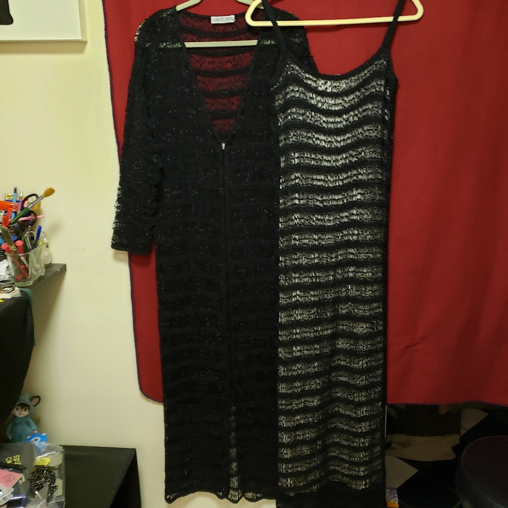 Vintage Dikton's sexy 2 pc. Body hugging Maxi Dress/ matching Cardigan-Sz.M (10)